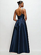 Rear View Thumbnail - Midnight Navy Scoop Neck Drop Basque Skirt Satin Maxi Dress with Pockets