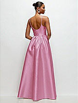 Rear View Thumbnail - Powder Pink Scoop Neck Drop Basque Skirt Satin Maxi Dress with Pockets