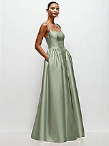 Side View Thumbnail - Sage Scoop Neck Drop Basque Skirt Satin Maxi Dress with Pockets