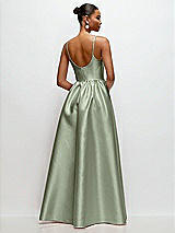 Rear View Thumbnail - Sage Scoop Neck Drop Basque Skirt Satin Maxi Dress with Pockets