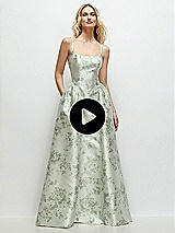 Video 1 Thumbnail - Porcelain Blue Seraphina Floral Scoop Neck Drop Basque Skirt Floral Satin Maxi Dress with Pockets