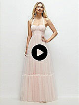 Video 1 Thumbnail - Ballet Pink Bustier-Style Neu Tulle Tiered Maxi Dress with Convertible Straps