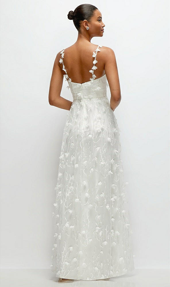 Back View - Ivory Shirred 3D Sequin Embroidery Floral Maxi Dress with Petal-Adorned Straps