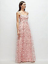 Side View Thumbnail - Rose - PANTONE Rose Quartz Shirred 3D Sequin Embroidery Floral Maxi Dress with Petal-Adorned Straps