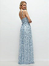 Rear View Thumbnail - Silver Dove Shirred 3D Sequin Embroidery Floral Maxi Dress with Petal-Adorned Straps