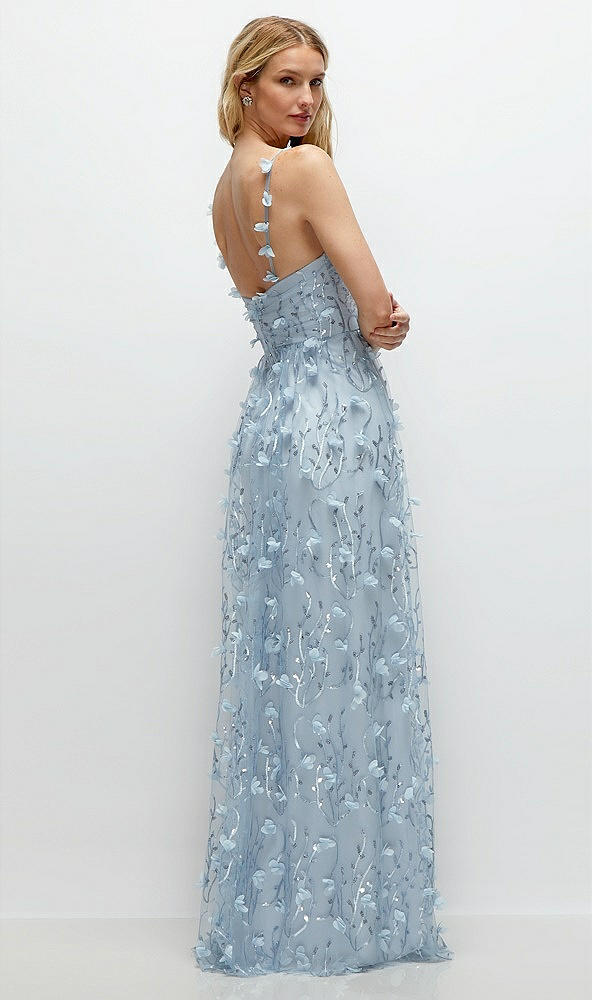 Back View - Silver Dove Shirred 3D Sequin Embroidery Floral Maxi Dress with Petal-Adorned Straps