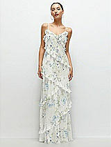 Front View Thumbnail - Bleu Garden Asymmetrical Ruffle Chiffon Bias Slip Maxi Dress