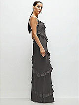 Side View Thumbnail - Caviar Gray Asymmetrical Ruffle Chiffon Bias Slip Maxi Dress