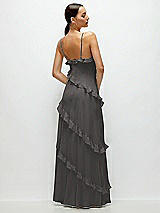 Rear View Thumbnail - Caviar Gray Asymmetrical Ruffle Chiffon Bias Slip Maxi Dress