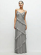 Front View Thumbnail - Chelsea Gray Asymmetrical Ruffle Chiffon Bias Slip Maxi Dress