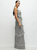 Side View Thumbnail - Chelsea Gray Asymmetrical Ruffle Chiffon Bias Slip Maxi Dress