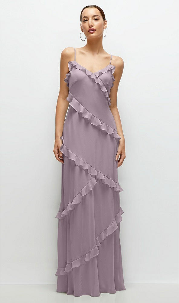 Front View - Lilac Dusk Asymmetrical Ruffle Chiffon Bias Slip Maxi Dress