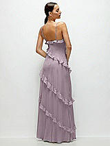 Rear View Thumbnail - Lilac Dusk Asymmetrical Ruffle Chiffon Bias Slip Maxi Dress