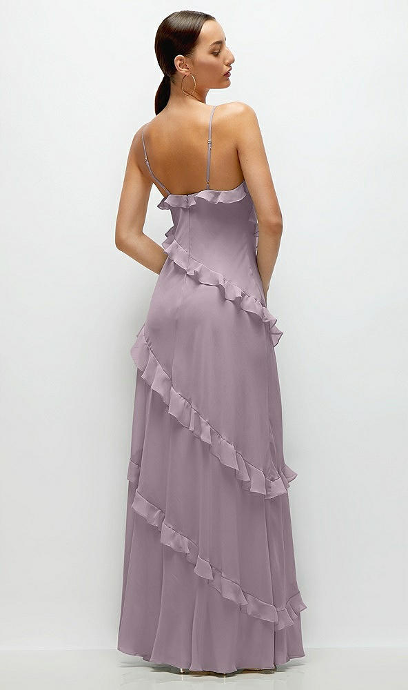 Back View - Lilac Dusk Asymmetrical Ruffle Chiffon Bias Slip Maxi Dress