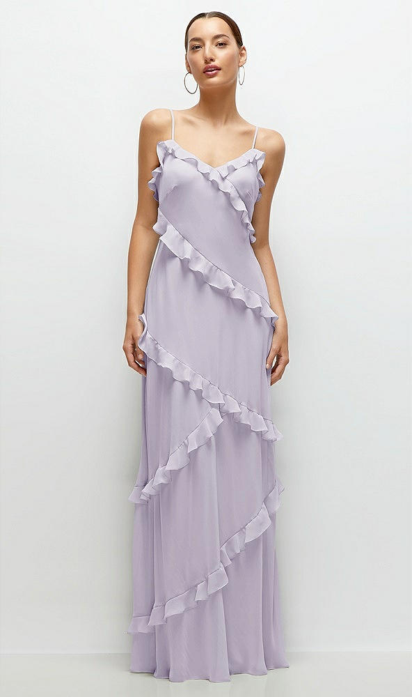 Front View - Moondance Asymmetrical Ruffle Chiffon Bias Slip Maxi Dress