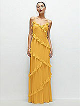 Front View Thumbnail - NYC Yellow Asymmetrical Ruffle Chiffon Bias Slip Maxi Dress