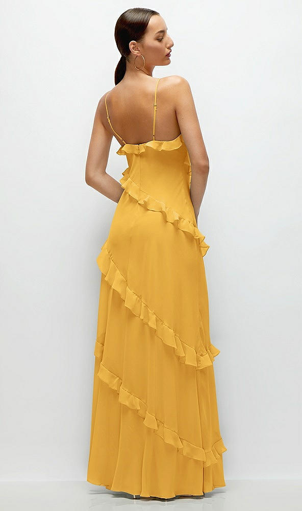 Back View - NYC Yellow Asymmetrical Ruffle Chiffon Bias Slip Maxi Dress