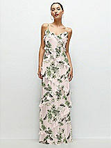 Front View Thumbnail - Palm Beach Print Asymmetrical Ruffle Chiffon Bias Slip Maxi Dress