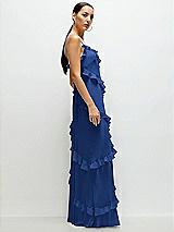 Side View Thumbnail - Classic Blue Asymmetrical Ruffle Chiffon Bias Slip Maxi Dress