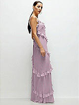 Side View Thumbnail - Suede Rose Asymmetrical Ruffle Chiffon Bias Slip Maxi Dress