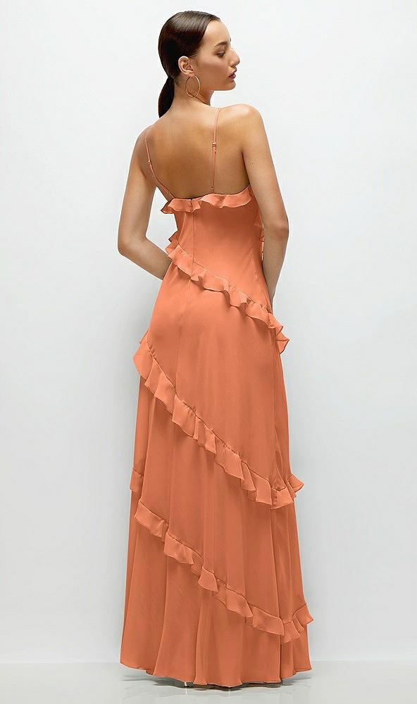 Back View - Sweet Melon Asymmetrical Ruffle Chiffon Bias Slip Maxi Dress