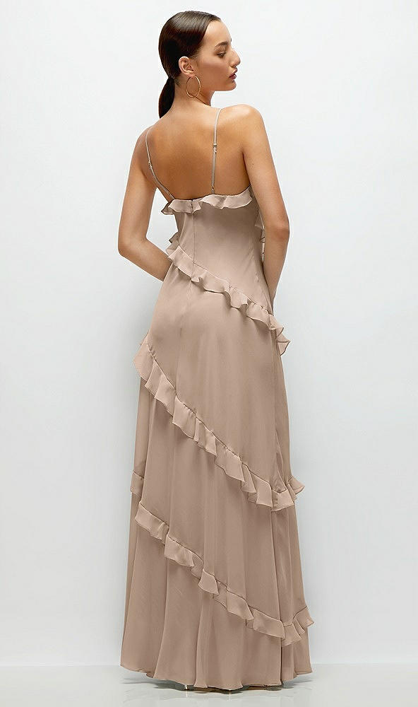 Back View - Topaz Asymmetrical Ruffle Chiffon Bias Slip Maxi Dress