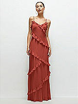 Front View Thumbnail - Amber Sunset Asymmetrical Ruffle Chiffon Bias Slip Maxi Dress