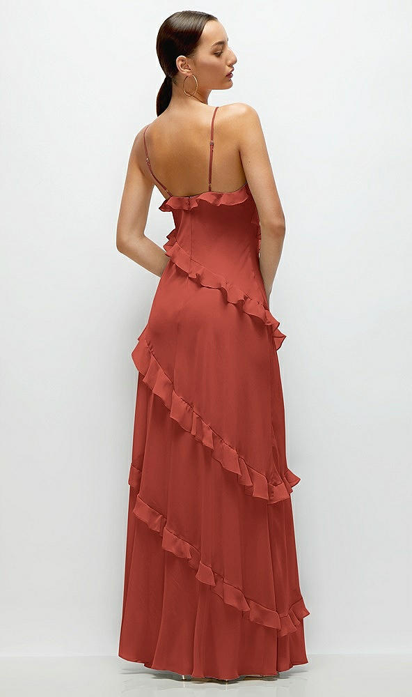 Back View - Amber Sunset Asymmetrical Ruffle Chiffon Bias Slip Maxi Dress