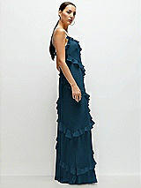 Side View Thumbnail - Atlantic Blue Asymmetrical Ruffle Chiffon Bias Slip Maxi Dress