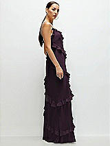 Side View Thumbnail - Aubergine Asymmetrical Ruffle Chiffon Bias Slip Maxi Dress