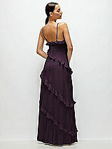 Rear View Thumbnail - Aubergine Asymmetrical Ruffle Chiffon Bias Slip Maxi Dress