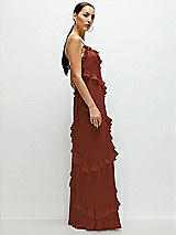 Side View Thumbnail - Auburn Moon Asymmetrical Ruffle Chiffon Bias Slip Maxi Dress