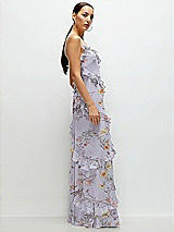 Side View Thumbnail - Butterfly Botanica Silver Dove Asymmetrical Ruffle Chiffon Bias Slip Maxi Dress