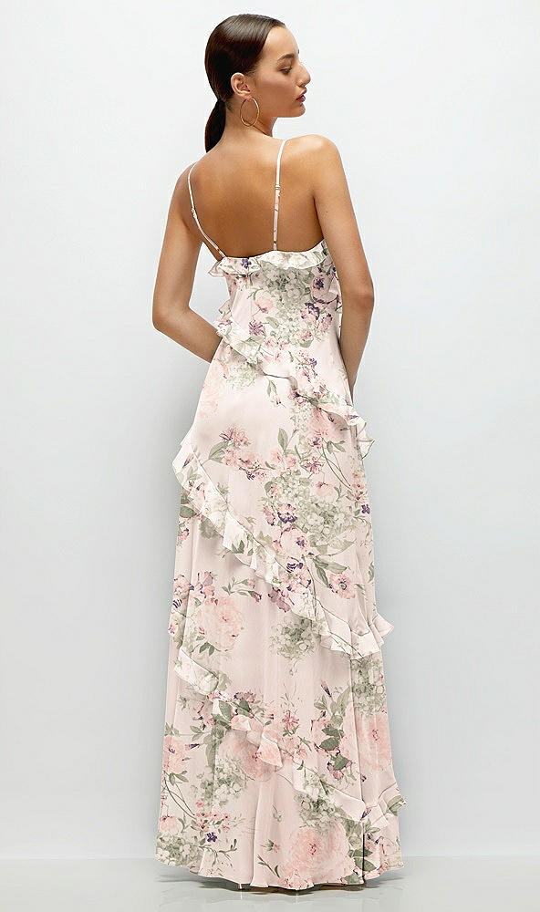 Back View - Blush Garden Asymmetrical Ruffle Chiffon Bias Slip Maxi Dress