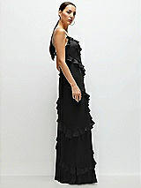 Side View Thumbnail - Black Asymmetrical Ruffle Chiffon Bias Slip Maxi Dress