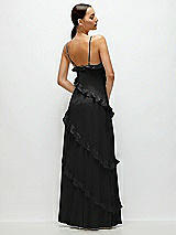 Rear View Thumbnail - Black Asymmetrical Ruffle Chiffon Bias Slip Maxi Dress