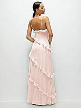 Rear View Thumbnail - Blush Asymmetrical Ruffle Chiffon Bias Slip Maxi Dress