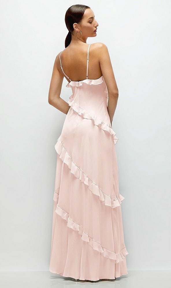 Back View - Blush Asymmetrical Ruffle Chiffon Bias Slip Maxi Dress