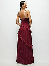 Rear View Thumbnail - Burgundy Asymmetrical Ruffle Chiffon Bias Slip Maxi Dress