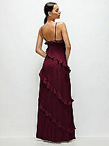 Rear View Thumbnail - Cabernet Asymmetrical Ruffle Chiffon Bias Slip Maxi Dress