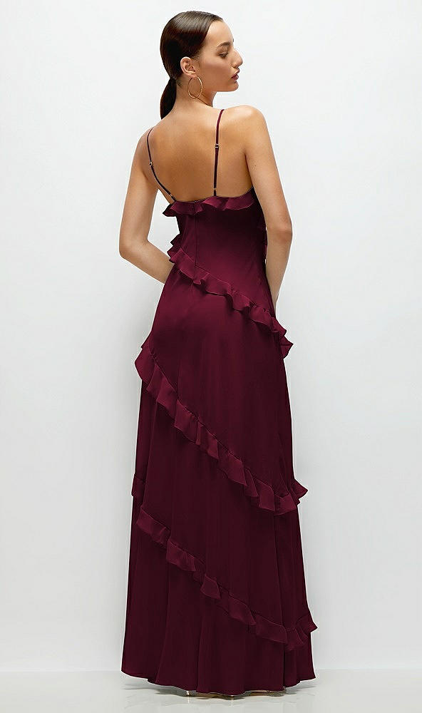 Back View - Cabernet Asymmetrical Ruffle Chiffon Bias Slip Maxi Dress