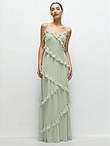 Front View Thumbnail - Celadon Asymmetrical Ruffle Chiffon Bias Slip Maxi Dress