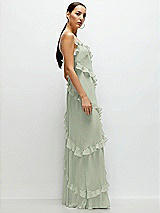 Side View Thumbnail - Celadon Asymmetrical Ruffle Chiffon Bias Slip Maxi Dress