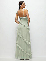 Rear View Thumbnail - Celadon Asymmetrical Ruffle Chiffon Bias Slip Maxi Dress