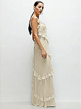 Side View Thumbnail - Champagne Asymmetrical Ruffle Chiffon Bias Slip Maxi Dress