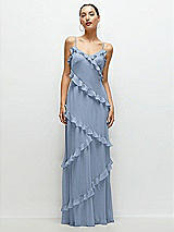 Front View Thumbnail - Cloudy Asymmetrical Ruffle Chiffon Bias Slip Maxi Dress