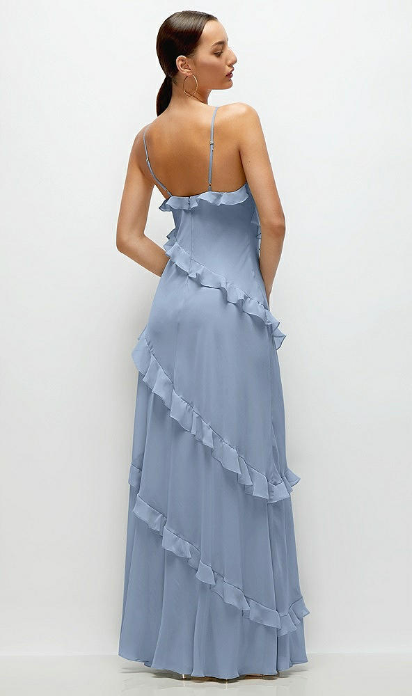 Back View - Cloudy Asymmetrical Ruffle Chiffon Bias Slip Maxi Dress