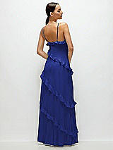 Rear View Thumbnail - Cobalt Blue Asymmetrical Ruffle Chiffon Bias Slip Maxi Dress