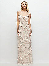 Front View Thumbnail - Coquette Floral Print Asymmetrical Ruffle Chiffon Bias Slip Maxi Dress