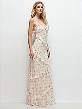 Side View Thumbnail - Coquette Floral Print Asymmetrical Ruffle Chiffon Bias Slip Maxi Dress